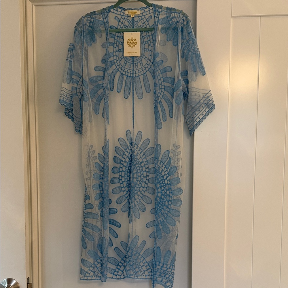 Rebellion Light Blue Embroidered Sheer Top